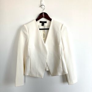 Cropped Cream Jacquard Open Blazer